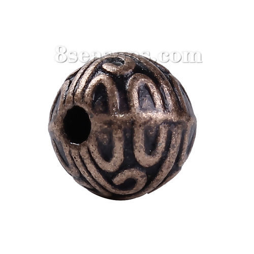 Picture of Zinc Based Alloy Spacer Beads Round Antique Copper About 7mm Dia, Hole: Approx 1.4mm, 50 PCs