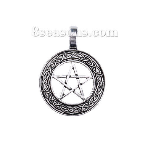 Bild von Zinklegierung Anhänger Keltischer Knoten Antiksilber Pentagramm 37mm x 28mm, 10 Stück