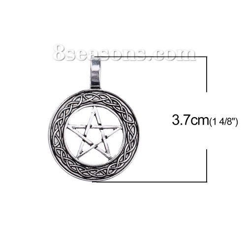 Bild von Zinklegierung Anhänger Keltischer Knoten Antiksilber Pentagramm 37mm x 28mm, 10 Stück