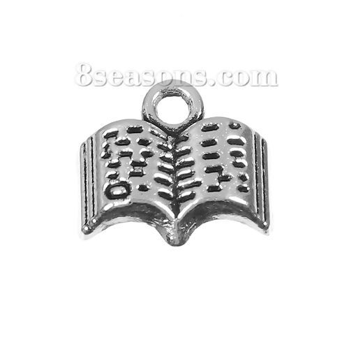 Picture of Zinc Based Alloy Charms Book Antique Silver Color Dot 12mm( 4/8") x 11mm( 3/8"), 50 PCs