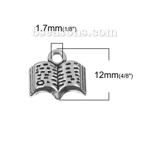 Picture of Zinc Based Alloy Charms Book Antique Silver Color Dot 12mm( 4/8") x 11mm( 3/8"), 50 PCs