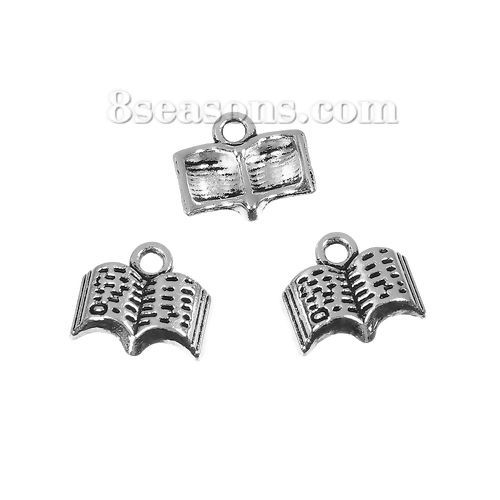 Picture of Zinc Based Alloy Charms Book Antique Silver Color Dot 12mm( 4/8") x 11mm( 3/8"), 50 PCs