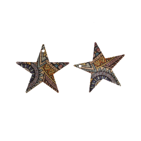 Picture of Brass Enamel Painting Charms Gold Plated Multicolor Pentagram Star Sparkledust 25mm x 24mm, 5 PCs                                                                                                                                                             