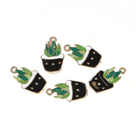 Picture of Zinc Based Alloy Charms Cactus Pot Plant Enamel 