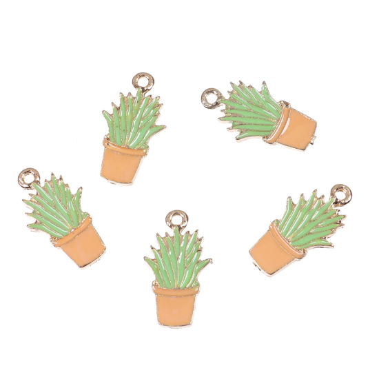 Picture of Zinc Based Alloy Charms Cactus Pot Plant Enamel 