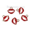 Picture of Zinc Based Alloy Halloween Charms Lip Gold Plated White & Red Enamel 14mm( 4/8") x 13mm( 4/8"), 20 PCs