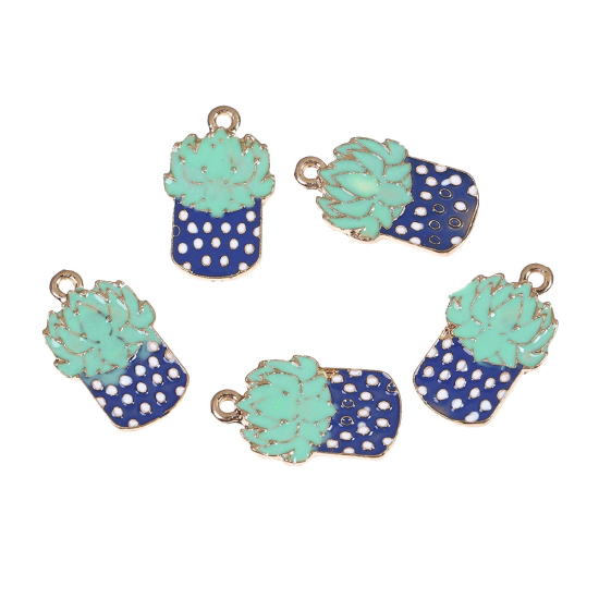Picture of Zinc Based Alloy Charms Cactus Pot Plant Enamel 
