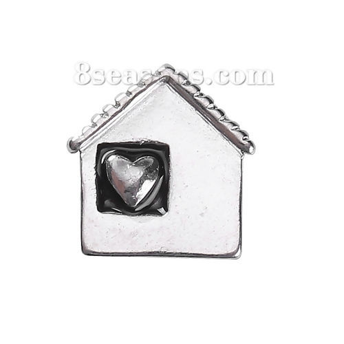 Picture of Zinc Based Alloy Embellishments House Antique Silver Color Heart 12mm( 4/8") x 11mm( 3/8"), 10 PCs