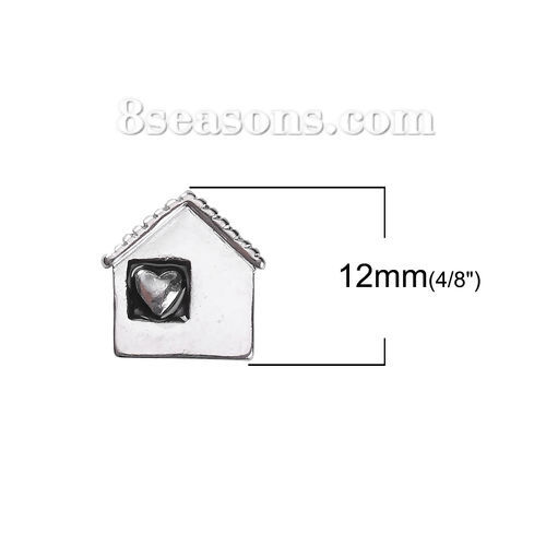 Image de Cabochons d'Embellissement en Alliage de Zinc Maison Cœur Argent Vieilli 12mm x 11mm, 10 Pcs