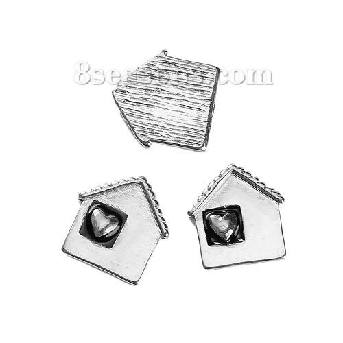 Image de Cabochons d'Embellissement en Alliage de Zinc Maison Cœur Argent Vieilli 12mm x 11mm, 10 Pcs