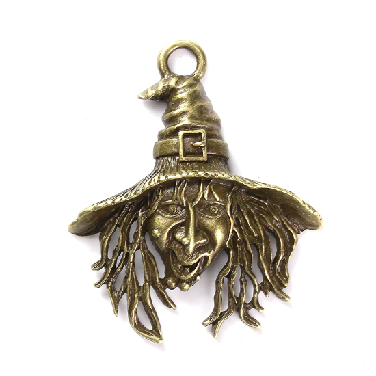 Immagine di Lega di Zinco Ciondoli Halloween Strega Bronzo Antico 58mm x 49mm , 3 Pz