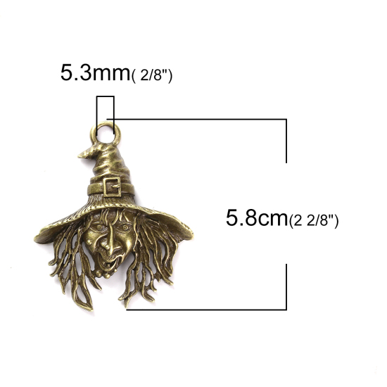 Immagine di Lega di Zinco Ciondoli Halloween Strega Bronzo Antico 58mm x 49mm , 3 Pz
