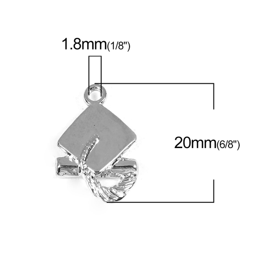 Picture of Zinc Based Alloy College Jewelry Charms Doctorial Hat Silver Tone 20mm( 6/8") x 13mm( 4/8"), 50 PCs