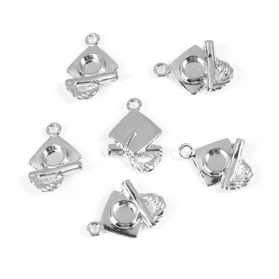 Picture of Zinc Based Alloy College Jewelry Charms Doctorial Hat Silver Tone 20mm( 6/8") x 13mm( 4/8"), 50 PCs