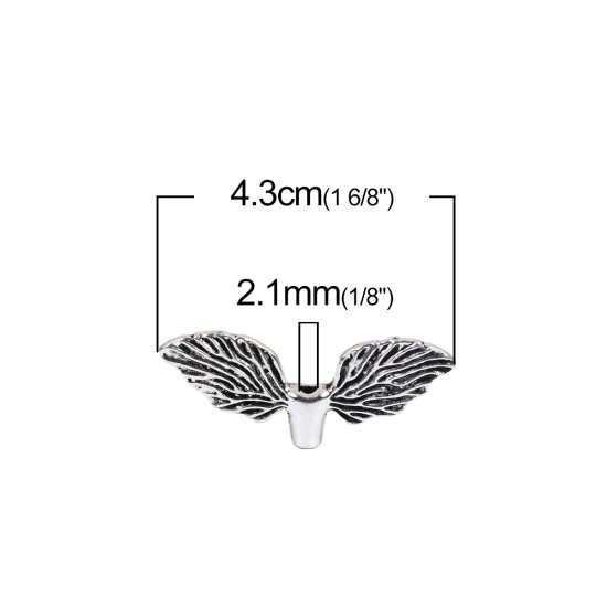 Picture of Zinc Based Alloy Spacer Beads Wing Antique Silver Color 43mm x 17mm, Hole: Approx 2.1mm, 10 PCs