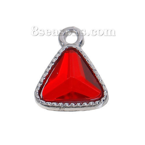 Immagine di Luglio Vetro Pietre Nascita Charms Triangolo Tono Argento Rosso Strass 13mm x 11mm , 10 Pz