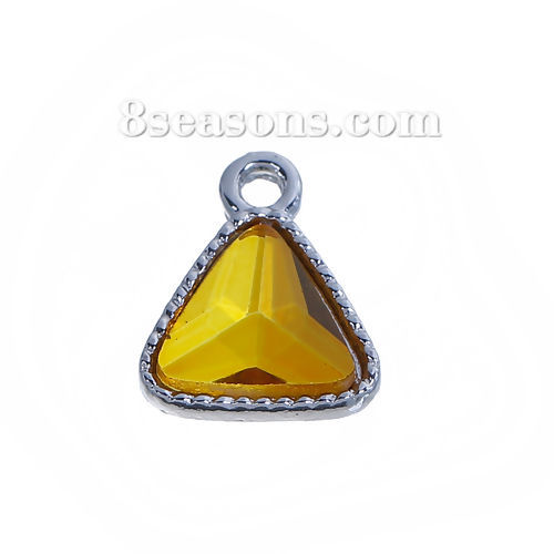 Immagine di Novembre Vetro Pietre Nascita Charms Triangolo Tono Argento Arancione Strass 13mm x 11mm , 10 Pz