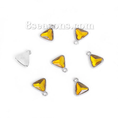 Immagine di Novembre Vetro Pietre Nascita Charms Triangolo Tono Argento Arancione Strass 13mm x 11mm , 10 Pz