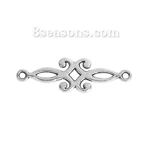 Immagine di Lega di Zinco Connettore Accessori Argento Antico Filigrana Disegno 29mm x 9mm, 100 Pz