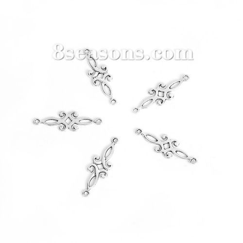 Immagine di Lega di Zinco Connettore Accessori Argento Antico Filigrana Disegno 29mm x 9mm, 100 Pz