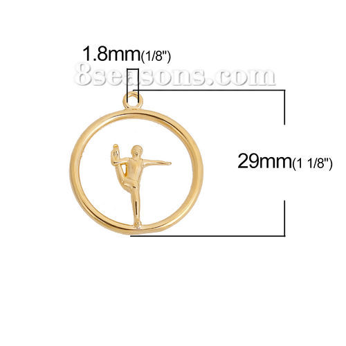 Immagine di Ottone Lilliput Ginnastica pratica Charms Tondo Oro Placcato Uomini 29mm x 26mm , 2 Pz