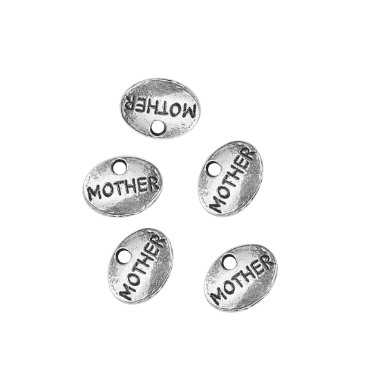 Bild von Zinklegierung Charms Oval Antiksilber Message " Mother " 12mm x 9mm, 100 Stück
