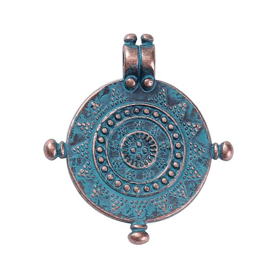 Picture of Zinc Based Alloy Disc Charms Mariner's Travel Compass Antique Copper Patina 27mm(1 1/8") x 24mm(1"), 10 PCs