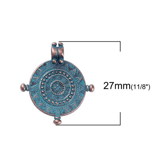 Picture of Zinc Based Alloy Charms Mariner's Travel Compass Antique Copper Patina 27mm(1 1/8") x 24mm(1"), 10 PCs