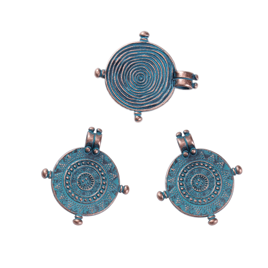 Picture of Zinc Based Alloy Disc Charms Mariner's Travel Compass Antique Copper Patina 27mm(1 1/8") x 24mm(1"), 10 PCs