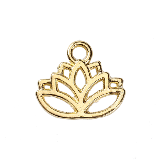 Picture of Zinc Based Alloy Charms Lotus Flower Gold Plated 17mm( 5/8") x 15mm( 5/8"), 100 PCs