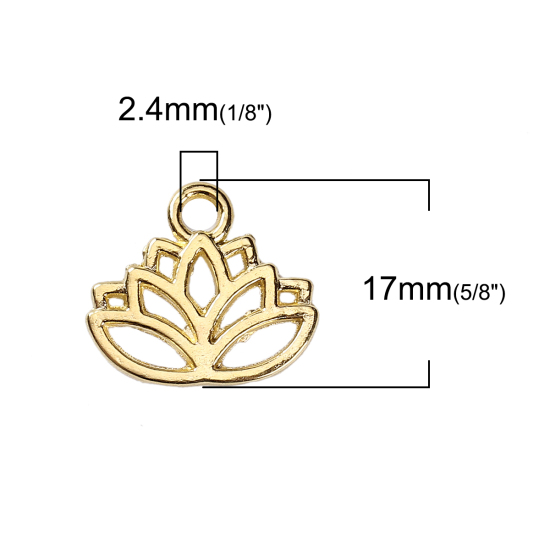 Picture of Zinc Based Alloy Charms Lotus Flower Gold Plated 17mm( 5/8") x 15mm( 5/8"), 100 PCs