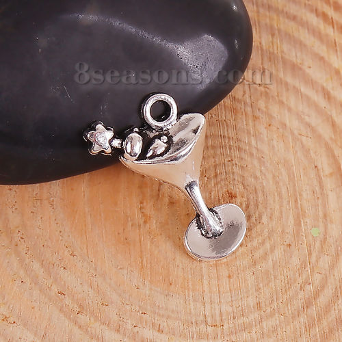 Bild von Zinklegierung Charms Weinglas Antiksilber 20mm x 14mm, 30 Stück