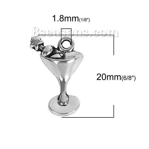 Picture of Zinc Based Alloy Charms Wine Glass Antique Silver Color 20mm( 6/8") x 14mm( 4/8"), 30 PCs