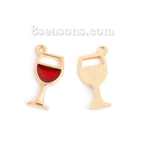 Picture of Zinc Based Alloy Charms Wine Glass Gold Plated Red Enamel 19mm( 6/8") x 9mm( 3/8"), 20 PCs