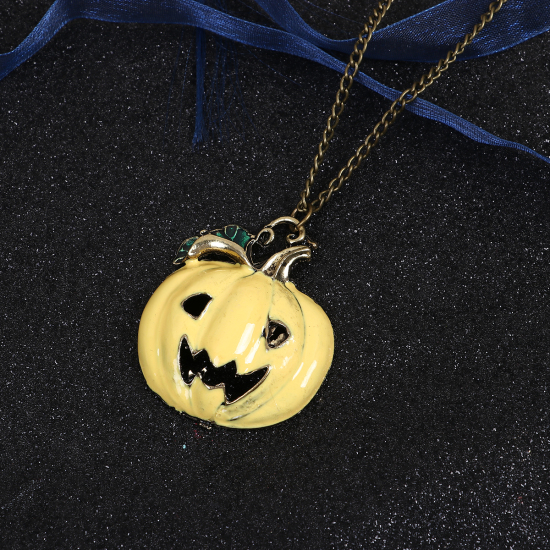 Bild von Halloween Halskette Gelb Kürbis 70cm lang, 1 Strang
