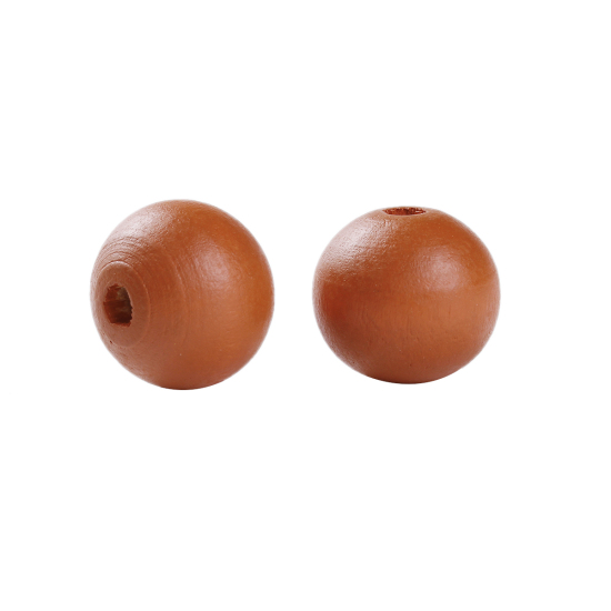 Picture of Natural Hinoki Wood Spacer Beads Round Orange-red About 20mm Dia, Hole: Approx 3.7mm, 50 PCs