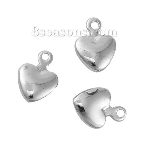 Picture of Brass Charms Heart Silver Plated 9mm( 3/8") x 7mm( 2/8"), 20 PCs                                                                                                                                                                                              