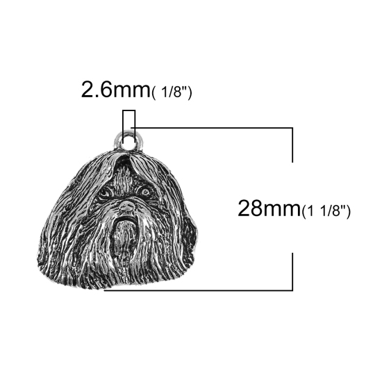 Picture of Zinc Based Alloy Charms Shih Tzu Dog Animal Antique Silver Color 28mm(1 1/8") x 28mm(1 1/8"), 5 PCs