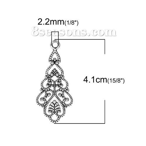 Immagine di Lega di Zinco Ciondoli Foglia Argento Antico Filigrana 41mm x 18mm , 50 Pz