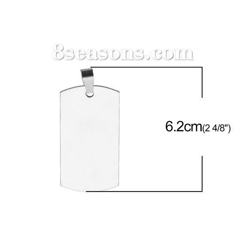 Picture of 304 Stainless Steel Blank Stamping Tags Pendants Rectangle Silver Tone One-sided Polishing 62mm x 28mm, 5 PCs