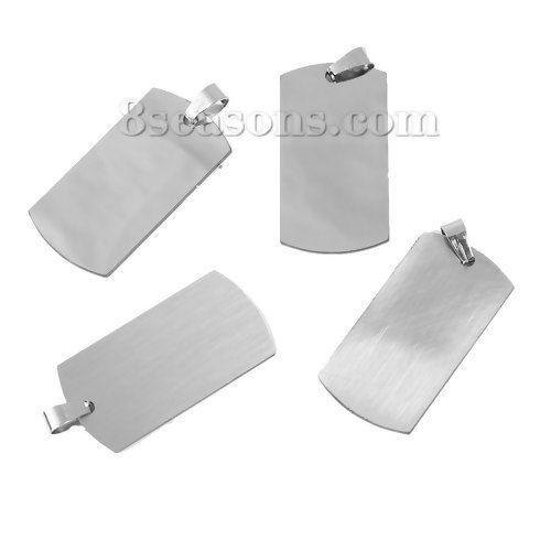 Picture of 304 Stainless Steel Blank Stamping Tags Pendants Rectangle Silver Tone One-sided Polishing 62mm x 28mm, 5 PCs