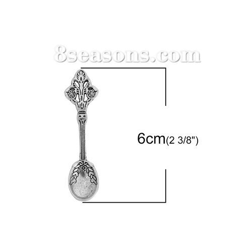 Picture of Zinc Based Alloy 3D Pendants Spoon Antique Silver Color 60mm(2 3/8") x 15mm( 5/8"), 20 PCs