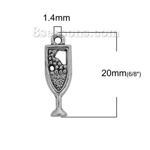 Bild von Zinklegierung Charms Weinglas Antiksilber 20mm x 7mm, 100 Stück