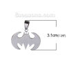 Picture of 304 Stainless Steel Pendants Halloween Bat Animal Silver Tone 31mm(1 2/8") x 29mm(1 1/8"), 2 PCs