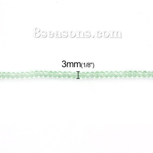 Picture of Glass Beads Round Light Green Faceted About 3mm Dia, Hole: Approx 0.7mm, 37cm long, 2 Strands (Approx 149 PCs/Strand)