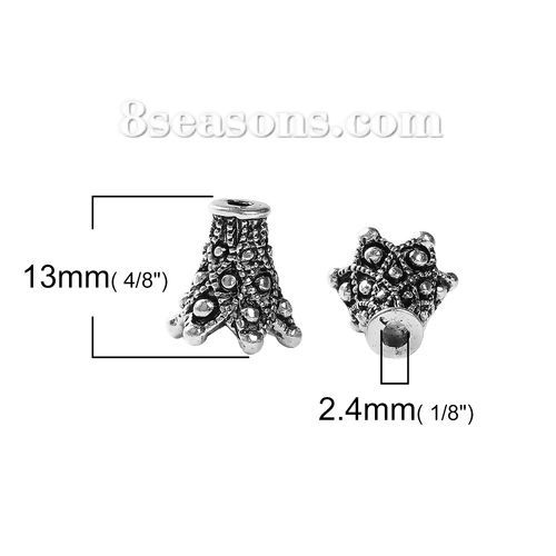 Picture of Zinc Based Alloy Beads Caps Flower Antique Silver Color (Fit Beads Size: 10mm Dia.) 13mm x 13mm, 10 PCs