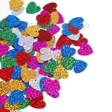 Bild von ABS Plastik Paillette Herz Zufällig Mix 17mm x 17mm, 2000 Stück