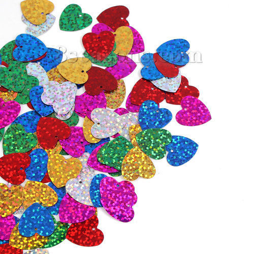 Picture of Plastic Sequins Paillettes Heart At Random Mixed 17mm( 5/8") x 17mm( 5/8") , 2000 PCs