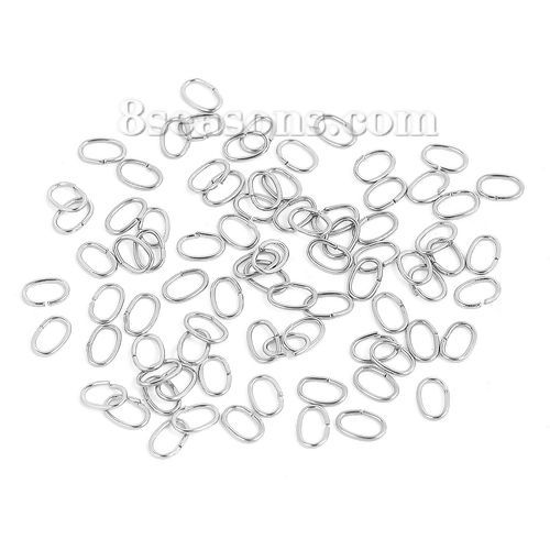 Imagen de 500 Unidades 7mm x 4mm, 0.7mm(21 gauge) 304 Acero Inoxidable Abierto Argollas Tono de Plata Óvalo