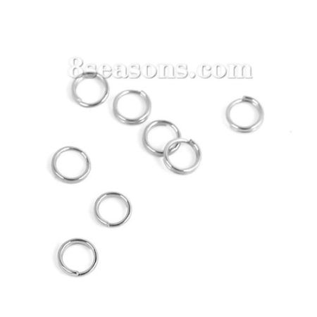 1000 Unidades 5mm Diámetro, 0.6mm(23 gauge) 304 Acero Inoxidable Doble Abierto Argollas Tono de Plata Ronda